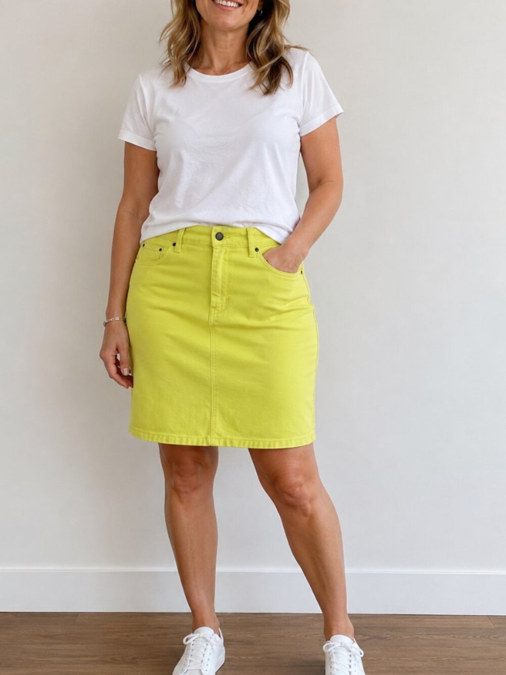 Garnet Hill Denim Lemon Lime Colored Skirt size 10